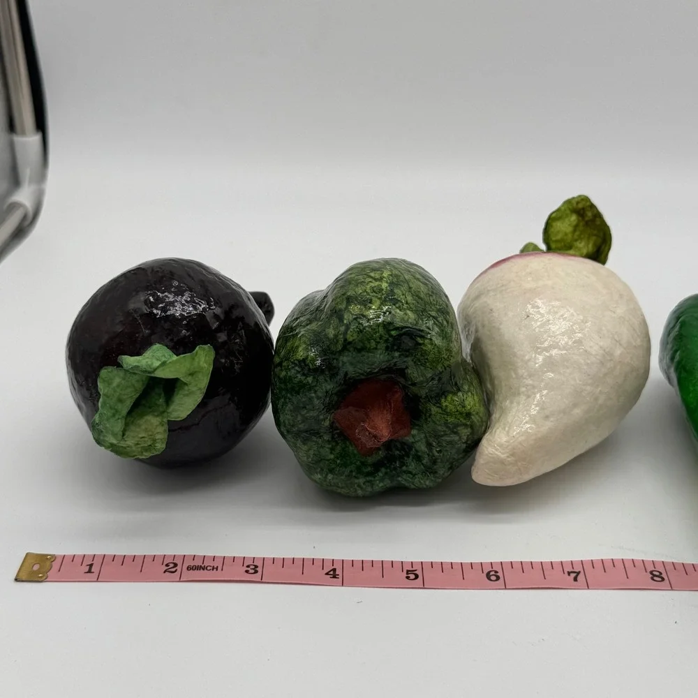 Vtg Mexican Paper Mache Vegetables Lot 5pc Lacquered Tomato Eggplant Folk Art